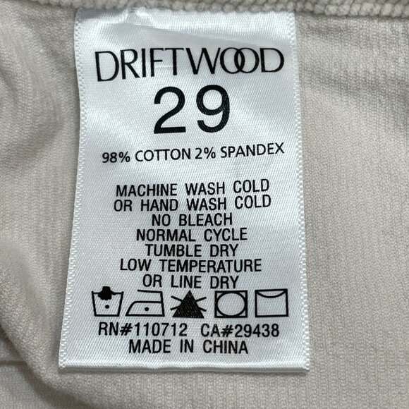 DRIFTWOOD‎ Palmer Corduroy Pants Women's Size 29 Cropped Utility Ivory Straight - Picture 8 of 8